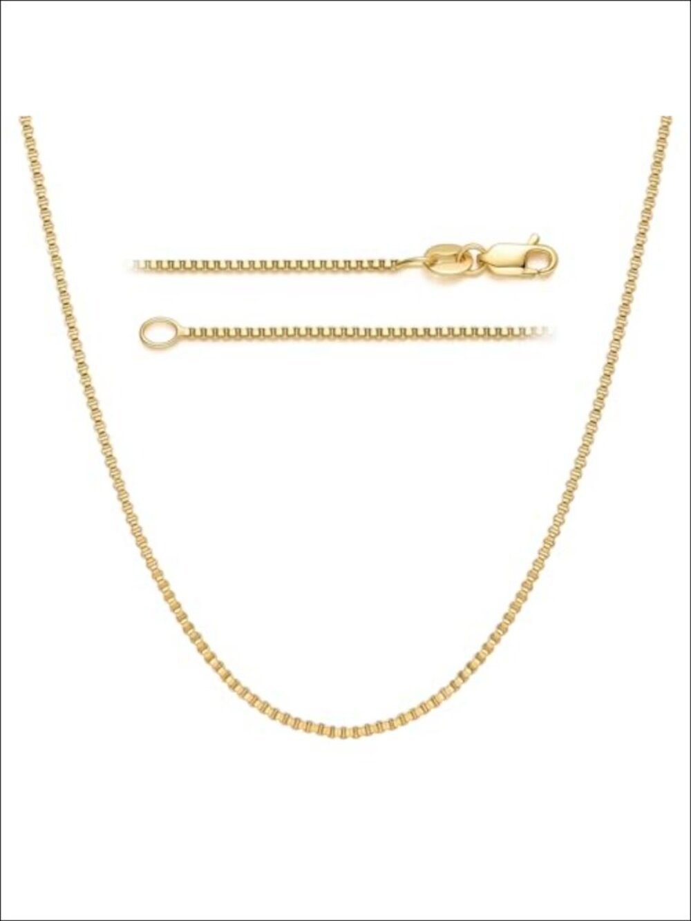 14K Gold Plated Box Chain Necklace Women 18" Lobster Clasp